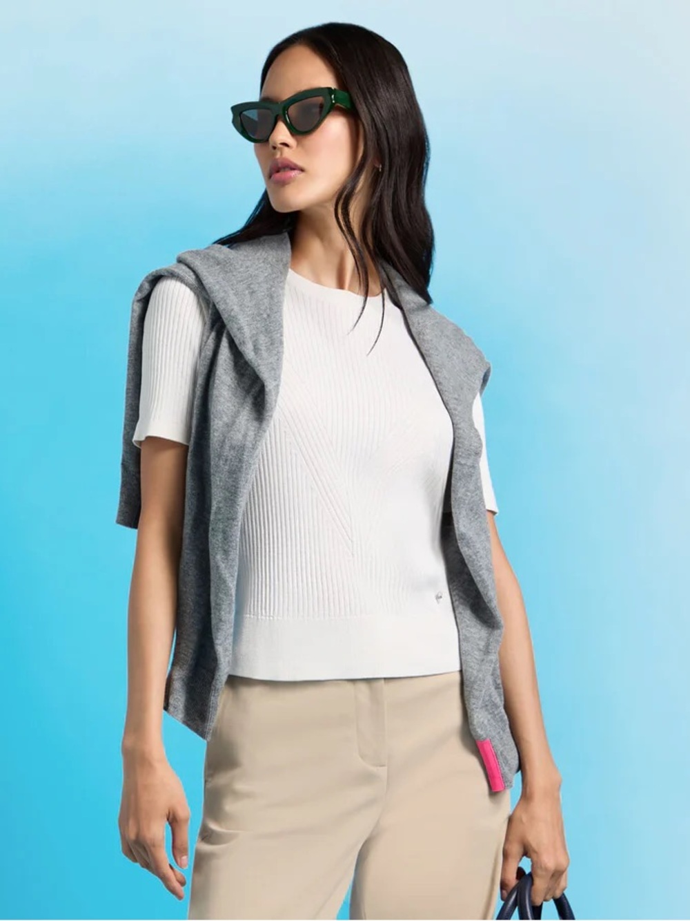 G/FORE RIBBED SILK & COTTON SWEATER TEE Snow Womens Golf Top NEW
